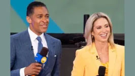 Apresentadores TJ Holmes e Amy Robach, que foram afastados de suas funções após revelação de romance entre os dois