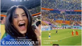 Em posição privilegiada no campo, a modelo vibrou com o gol de Neymar