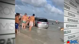 Um dia após oferendas a Iemanjá, carro atola na praia do Atalaia