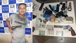 Com Felipe dos Santos, a Polícia Militar apreendeu um simulacro de arma de fogo, um quilo de maconha e vários objetos roubados.