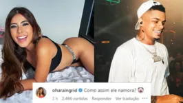 Ingrid Ohara foi surpreendida com fofocas sobre o seu novo affair, MC Maneirinho, ter uma namorada