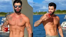 Gusttavo Lima exibiu o novo desenho tatuado nas costas.