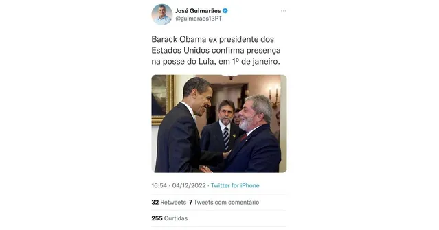 Imagem ilustrativa da notícia Deputado do PT anuncia Obama na posse de Lula e apaga post