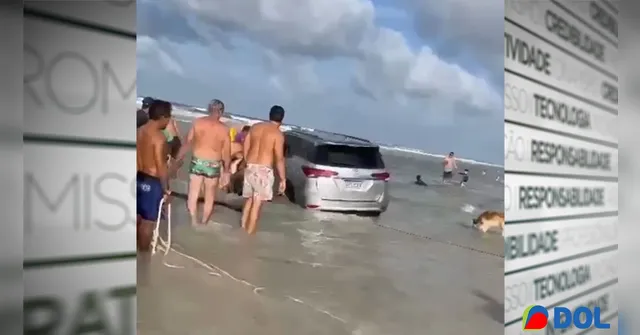 Imagem ilustrativa da notícia Vídeo: carro atola (de novo!) em praia de Salinópolis