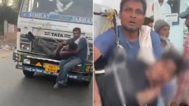 Imagem ilustrativa da notícia Vídeo: ladrão é amarrado em caminhão após roubar carga