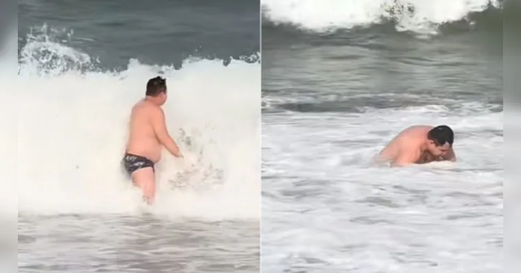 Imagem ilustrativa da notícia Vídeo: Marrone é flagrado alterado em praia e quase se afoga 