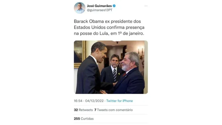 Imagem ilustrativa da notícia Deputado do PT anuncia Obama na posse de Lula e apaga post