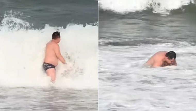 Imagem ilustrativa da notícia Vídeo: Marrone é flagrado alterado em praia e quase se afoga 