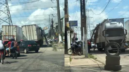 Carreta arrastou poste por alguns metros e interditou a avenida Independência, em Ananindeua
