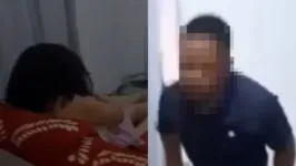 O homem assustado com o flagrante veste a roupa rapidamente.