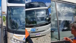 Frente no ônibus da cantora ficou crivado de balas.
