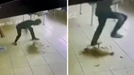 Imagens mostram suspeito espancando impiedosamente o cachorro do vizinho.