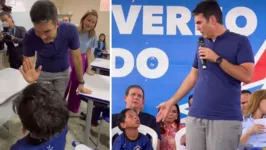 Durante entrega de escola em Ananindeua, Helder Barbalho fez questão de ser acompanhado pelo pequeno torcedor remista.