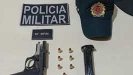 Uma pistola calibre 380, com sete munições intactas, foi apreendida pela polícia.