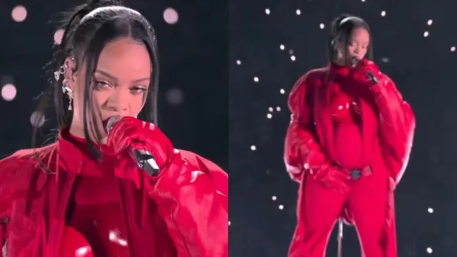 Imagem ilustrativa da notícia Rihanna flutua e anuncia 2ª gravidez durante o Super Bowl