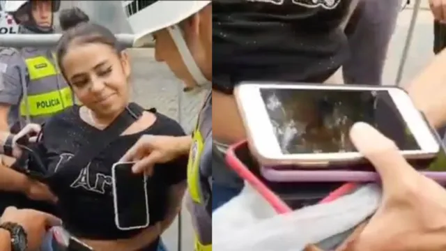 Imagem ilustrativa da notícia Vídeo: Mulher presa com 13 celulares na calça debocha da PM