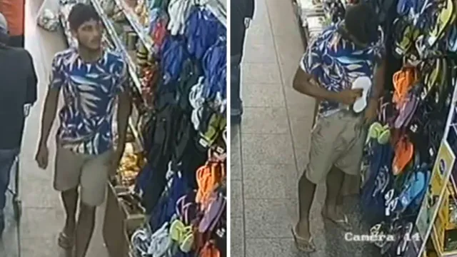 Imagem ilustrativa da notícia Vídeo: homem faz malabarismo para furtar sandálias novas