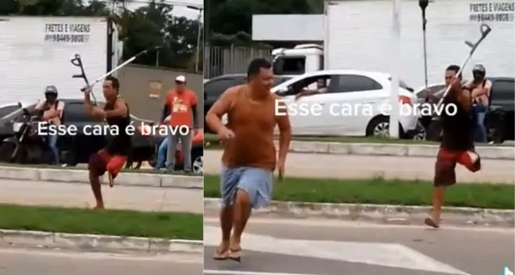Imagem ilustrativa da notícia Vídeo: pedinte sem uma perna corre e ameaça homem em Belém