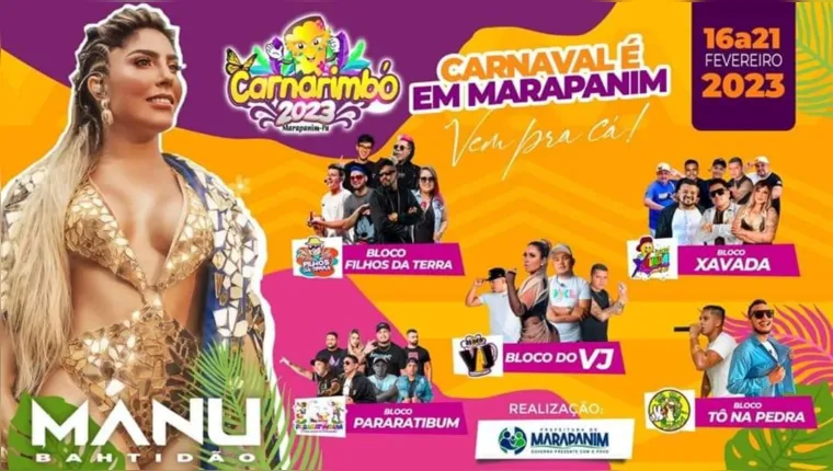 Imagem ilustrativa da notícia Carnaval: Manu Bahtidão abre a programação em Marapanim 