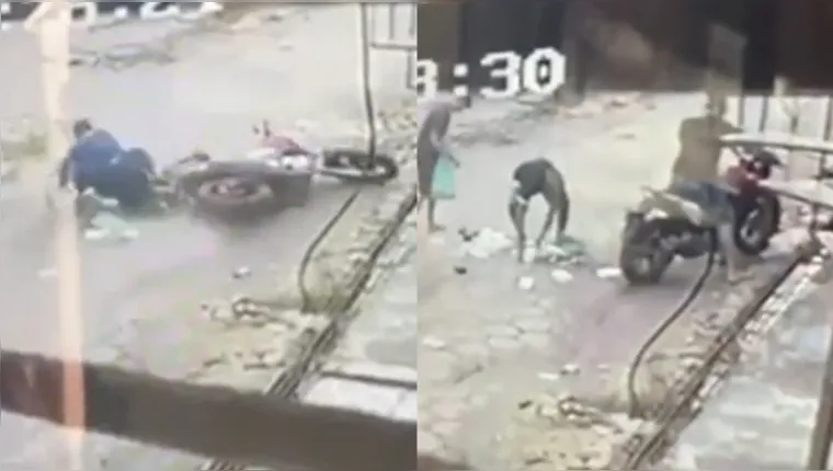 Imagem ilustrativa da notícia Vídeo: ladrões caem e derrubam celulares em fuga de moto