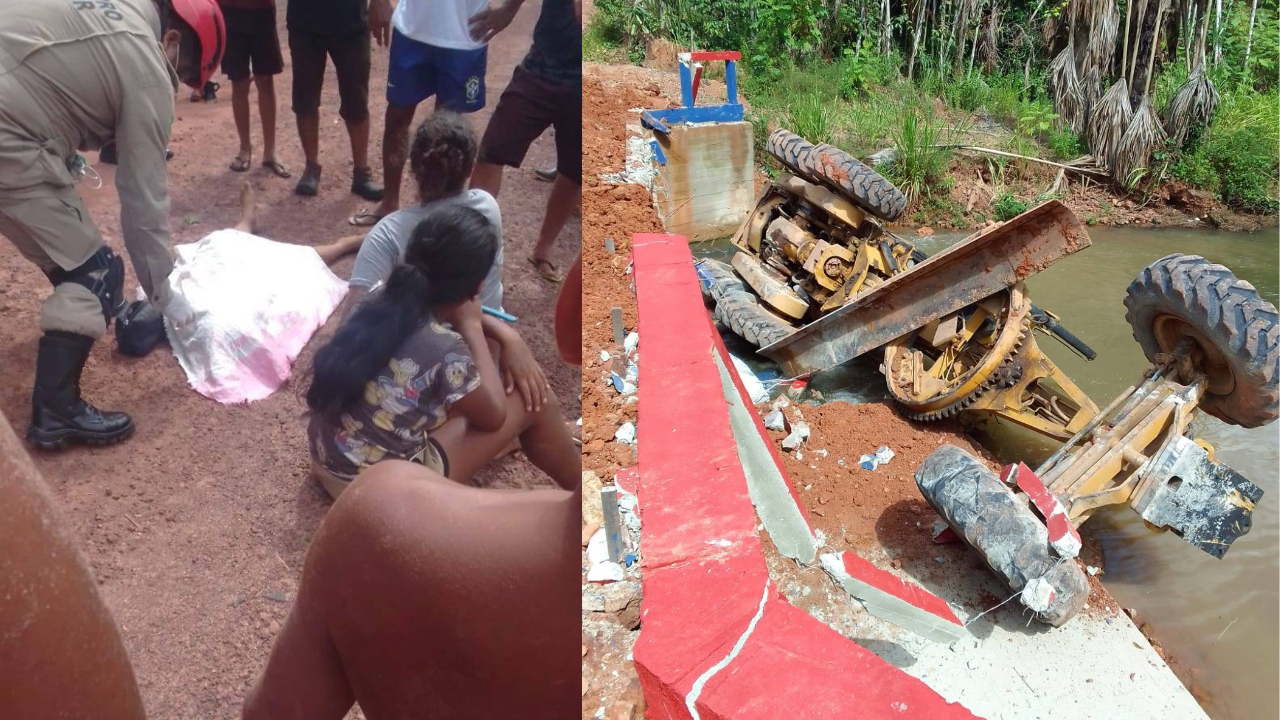 Trator desgovernado atropela criança e cai de ponte no Pará