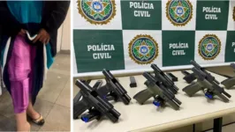 Os policiais encontraram sete pistolas, 14 carregadores e kits rajada escondidos no corpo embaixo da saia