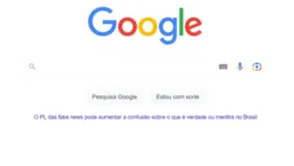 Página inicial do Googlke continha um link com críticas à PL das Fake News