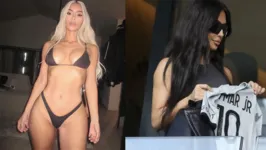 Kim Kardashian segura camisa com o nome de Neymar, que está fora dos gramados após sofrer nova lesão.