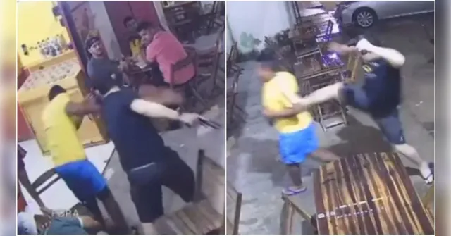 Imagem ilustrativa da notícia PM armado "surta" e agride homens em lanchonete; assista!