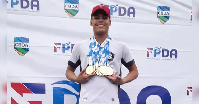 Imagem ilustrativa da notícia Nadador ganha dez medalhas de ouro em torneio estadual