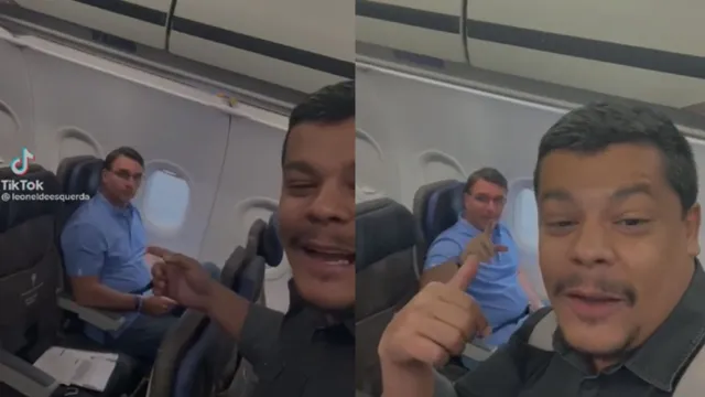 Imagem ilustrativa da notícia Vídeo: influencer tira sarro de Flávio Bolsonaro em avião