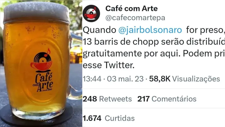 Imagem ilustrativa da notícia Bar de Belém promete chope grátis se Bolsonaro for preso