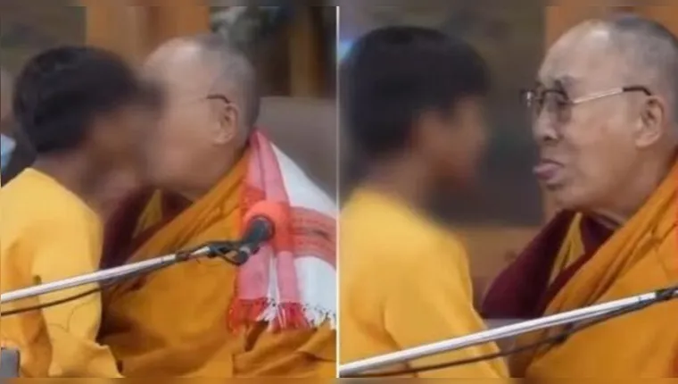 Imagem ilustrativa da notícia Dalai Lama dá selinho em menino e pede beijo na língua