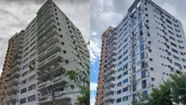 Antes e depois: veja como era e como ficou a fachada do edifício Cristo Rei após o desabamento de 13 sacadas no último sábado (13)