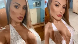 A modelo posou usando uma lingerie ousadíssima de renda na cor branca