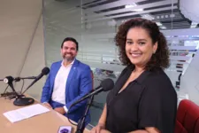 Rubens Magno, superintendente do Sebrae no Pará  e a jornalista Haynna Hálex no estúdio da RBA TV.