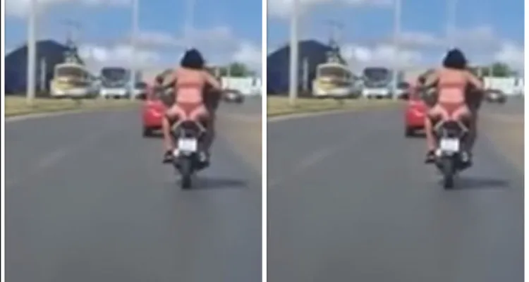 Imagem ilustrativa da notícia Vídeo: Mulher anda de moto só de calcinha e sutiã 