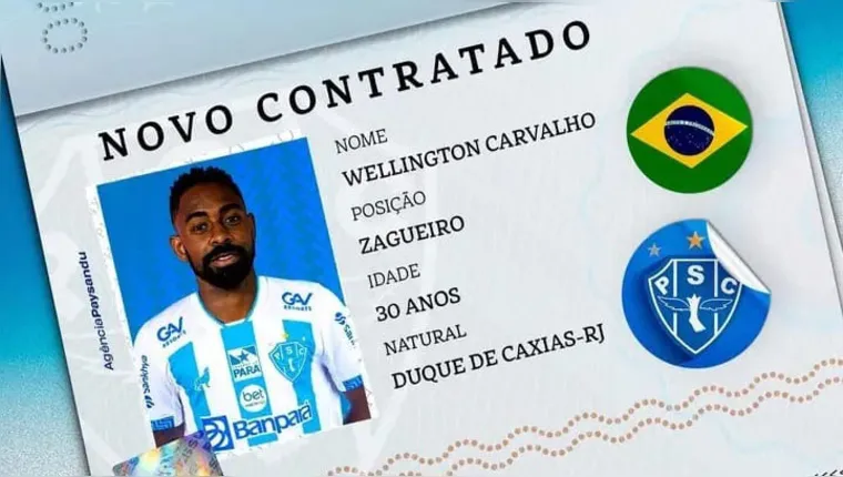Imagem ilustrativa da notícia Paysandu contrata zagueiro Wellington Carvalho, ex-Coritiba