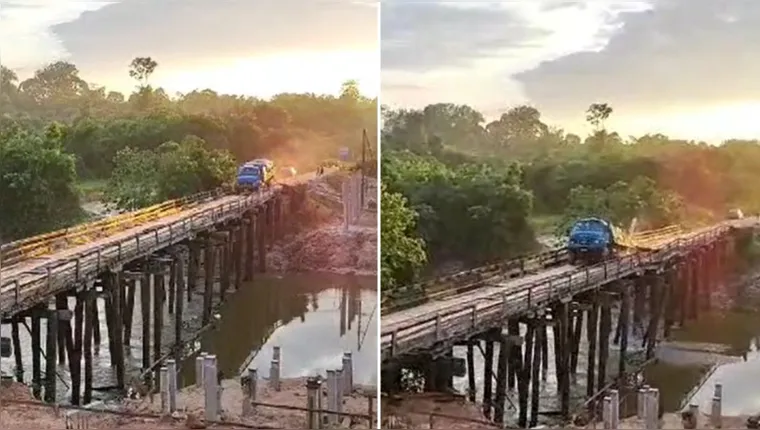 Imagem ilustrativa da notícia Caminhão cai de ponte em cidade do Pará; veja o vídeo!