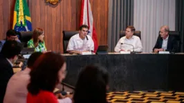 Governador Helder Barbalho e Carlos Felipe Jaramillo na reunião sobre liberação de linha de crédito