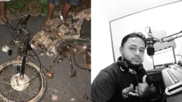 Radialista Cleiton Martins e o veículo após acidente