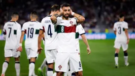 Bruno Fernandes comemora gol pelas Eliminatórias da Euro 2024.