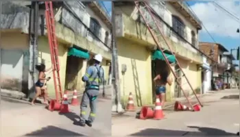 Imagem ilustrativa da notícia Vídeo: mulher corta cabo e joga escada de empresa de energia