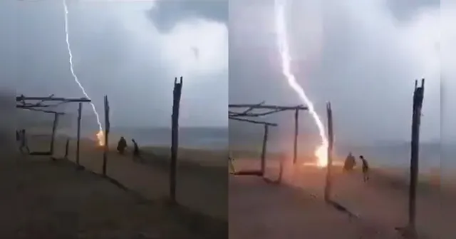 Imagem ilustrativa da notícia Vídeo chocante: raio atinge dois homens em praia do México