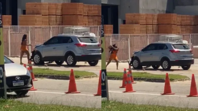 Imagem ilustrativa da notícia Vídeo: mulher revoltada destrói carro a pedradas em salinas