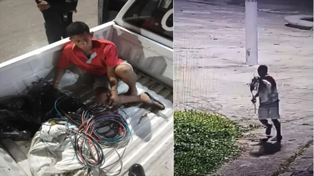 Imagem ilustrativa da notícia Vídeo: homem rouba fiação elétrica de praça em Belém