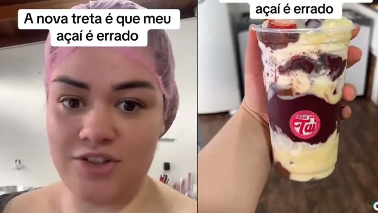 O açaí mostrado pela mulher está à venda por R$ 54