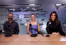 Júnior Lopes, Presidente da ABRH-Pa, Rafaella Nóbrega, gerente de RH da Hydro e Nathália Lago no estúdio da RBA TV.