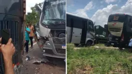 Para se livrar de acidente com carreta, van bate em ônibus parado na pista
