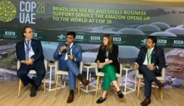 Vice-governadora do Pará, Hana Ghassa; o presidente do Sebrae Nacional, Décio Lima; o Secretário de Estado na Secretaria de Meio Ambiente e Sustentabilidade do Pará, Mauro O’ de Almeida e o diretor-superintendente do Sebrae no Pará, Rubens Magno.